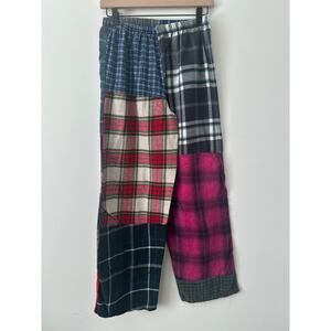 Patchwork Flannel Wide Leg Pants Women's Size S/M Multicolor Plaid Tartan Boho